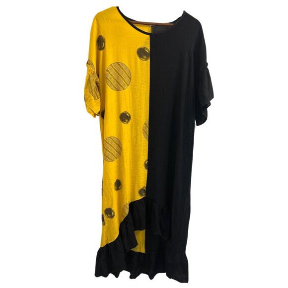 Women’s Ya-Wei Color Blocked Dress Sz 6. Sleeve Edge And Hem Are Ruffled. Comfy! - Picture 1 of 7